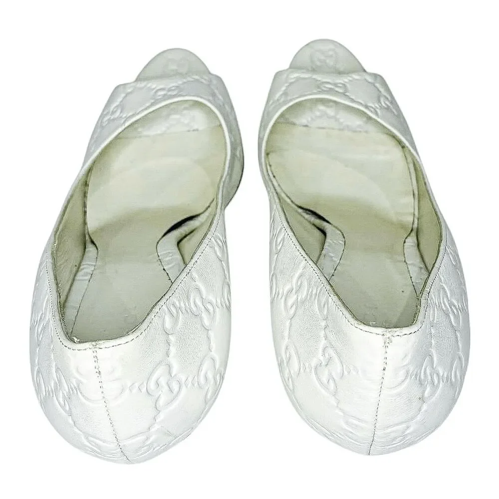 Gucci Guccissima Aleppo Peep Toe Pumps EU 41 White Double GG Monogram Heels